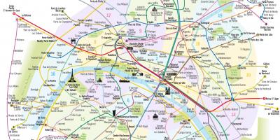 Paris U-Bahn-Karte mit Sehenswürdigkeiten - Paris-Rohr-Landkarte mit