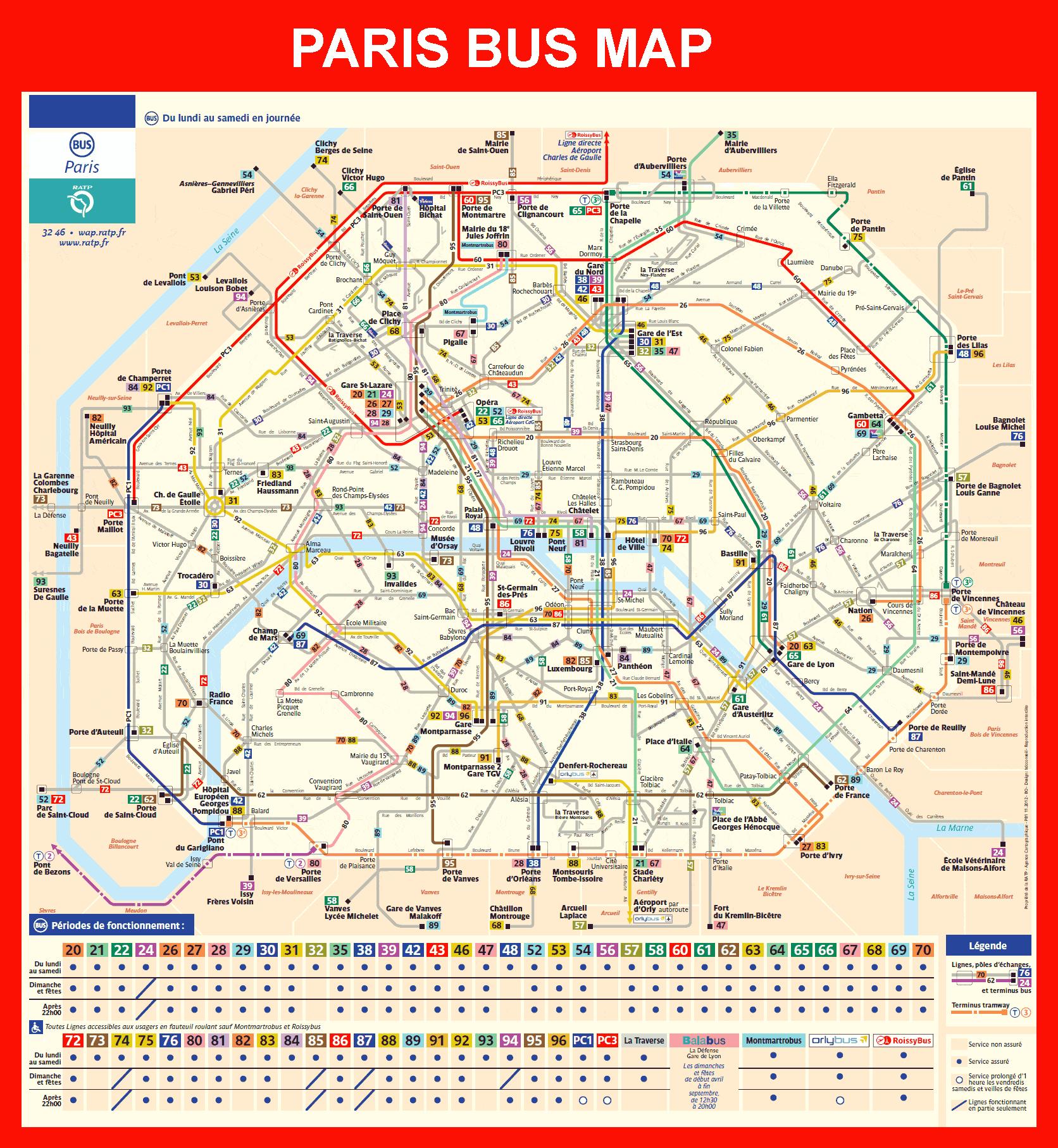 Paris bus-Karte - Karte-bus-Paris (Île-de-France - Frankreich)