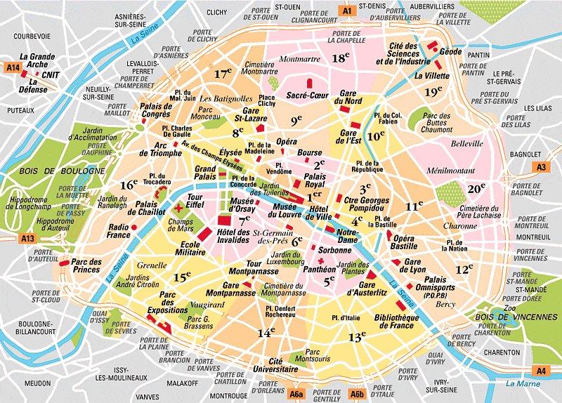 Pariser Arrondissement Anzeigen Eiffelturm Landkarte Paris Frankreich Ile De France Frankreich