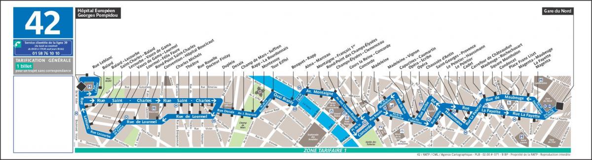 Karte der bus-42 Paris-route
