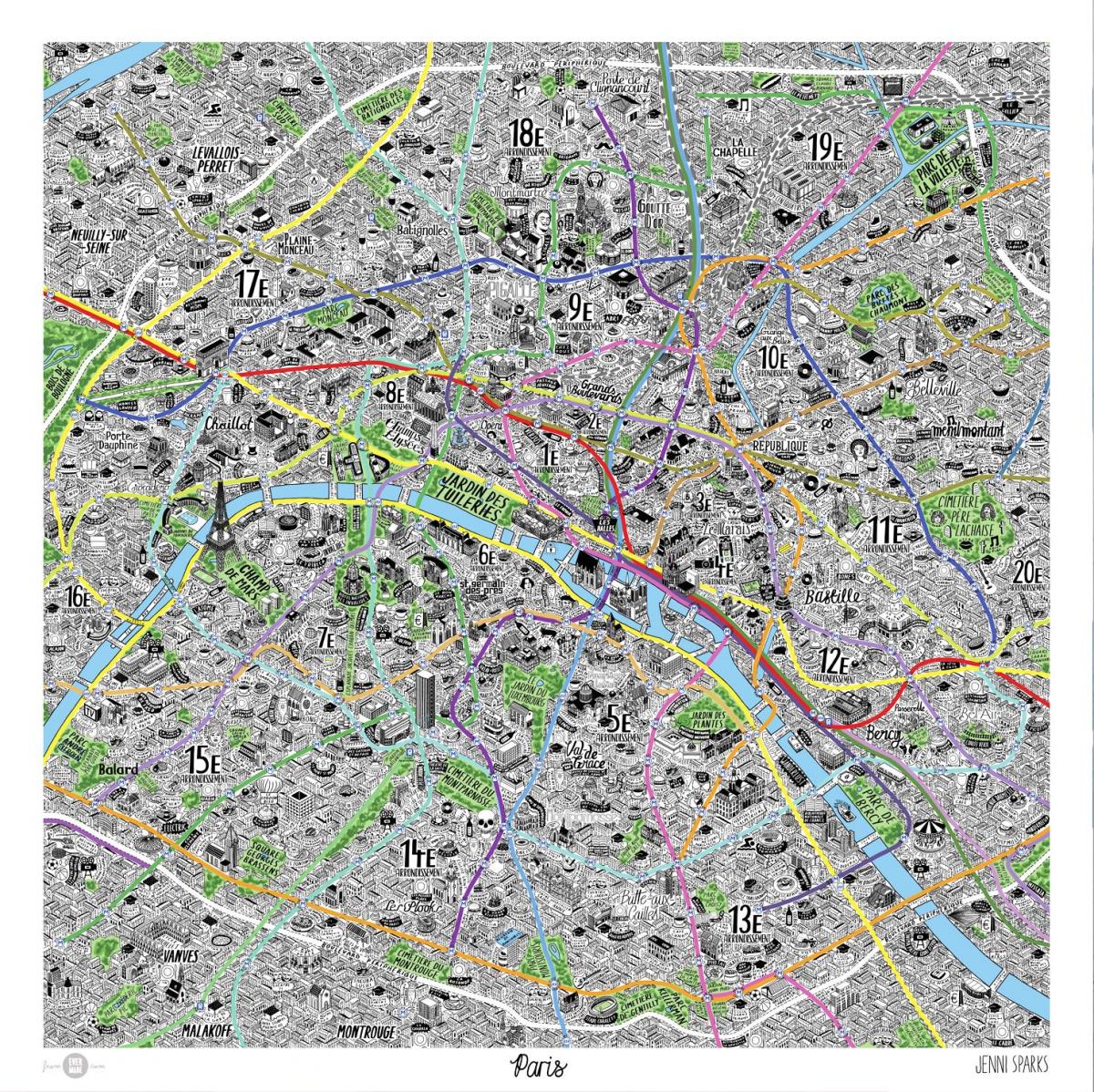 Karte von hand gezeichnet, Paris