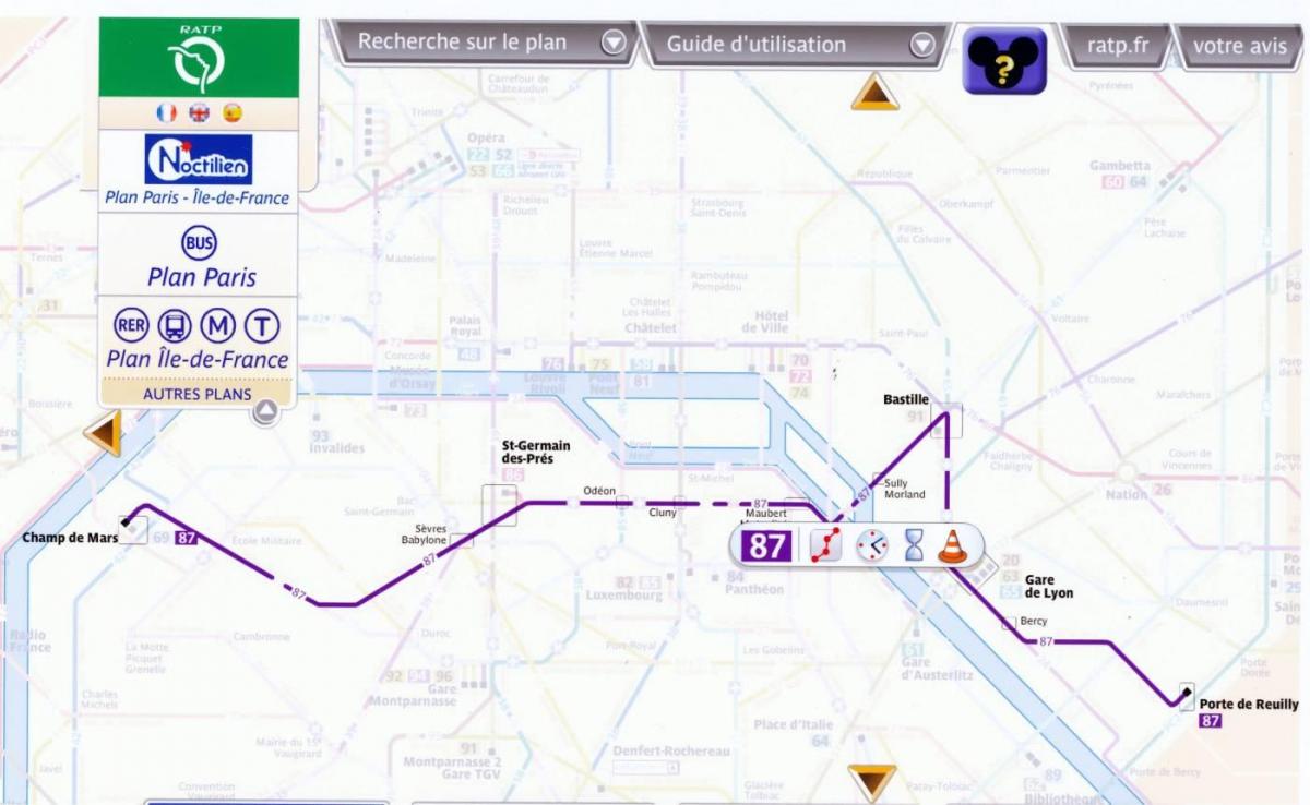 Karte von Paris bus der Linie 87 