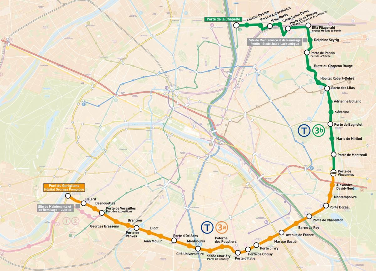 Karte der Pariser Straßenbahn