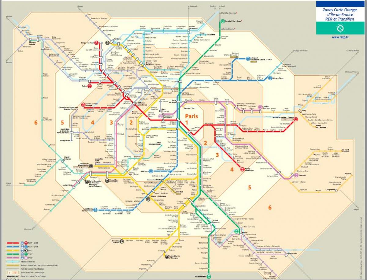 Paris-transport-Karte mit den Zonen