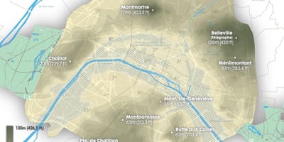 Karte von Paris Höhe