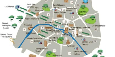 Paris top-Sehenswürdigkeiten Landkarte